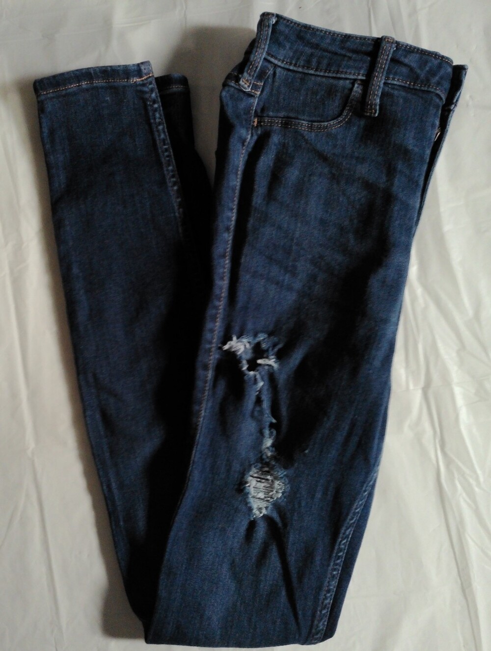 Hollister Dark Indigo Skinny Jeans with Distressed Knee